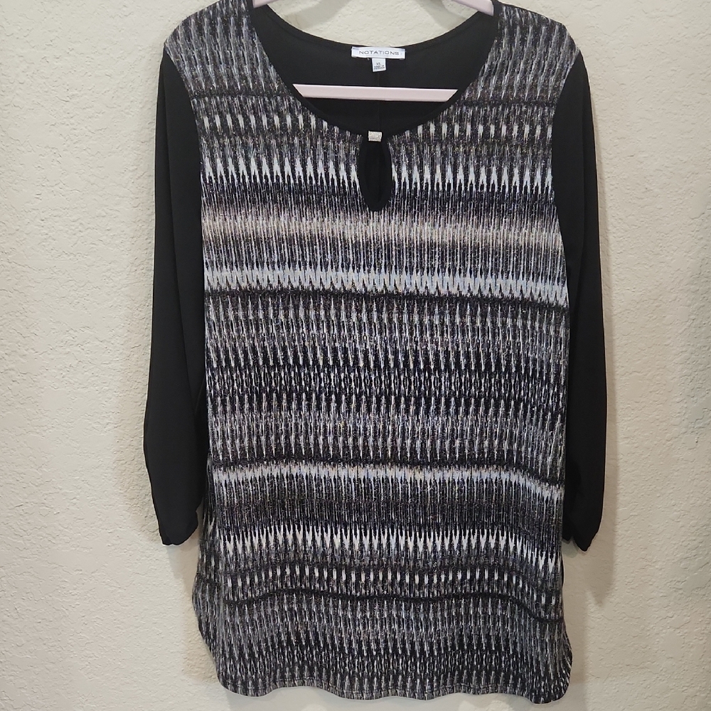Notations Black Patterned Long Sleeve Pullover Tunic